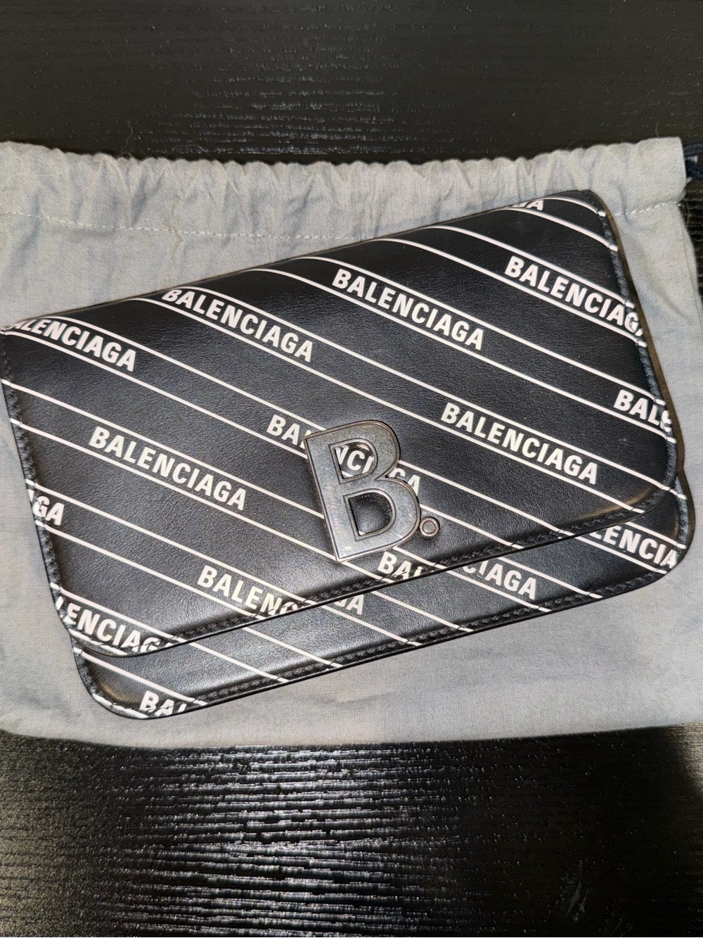 Balenciaga Black B Dot Diagonal logo wallet on chain bag